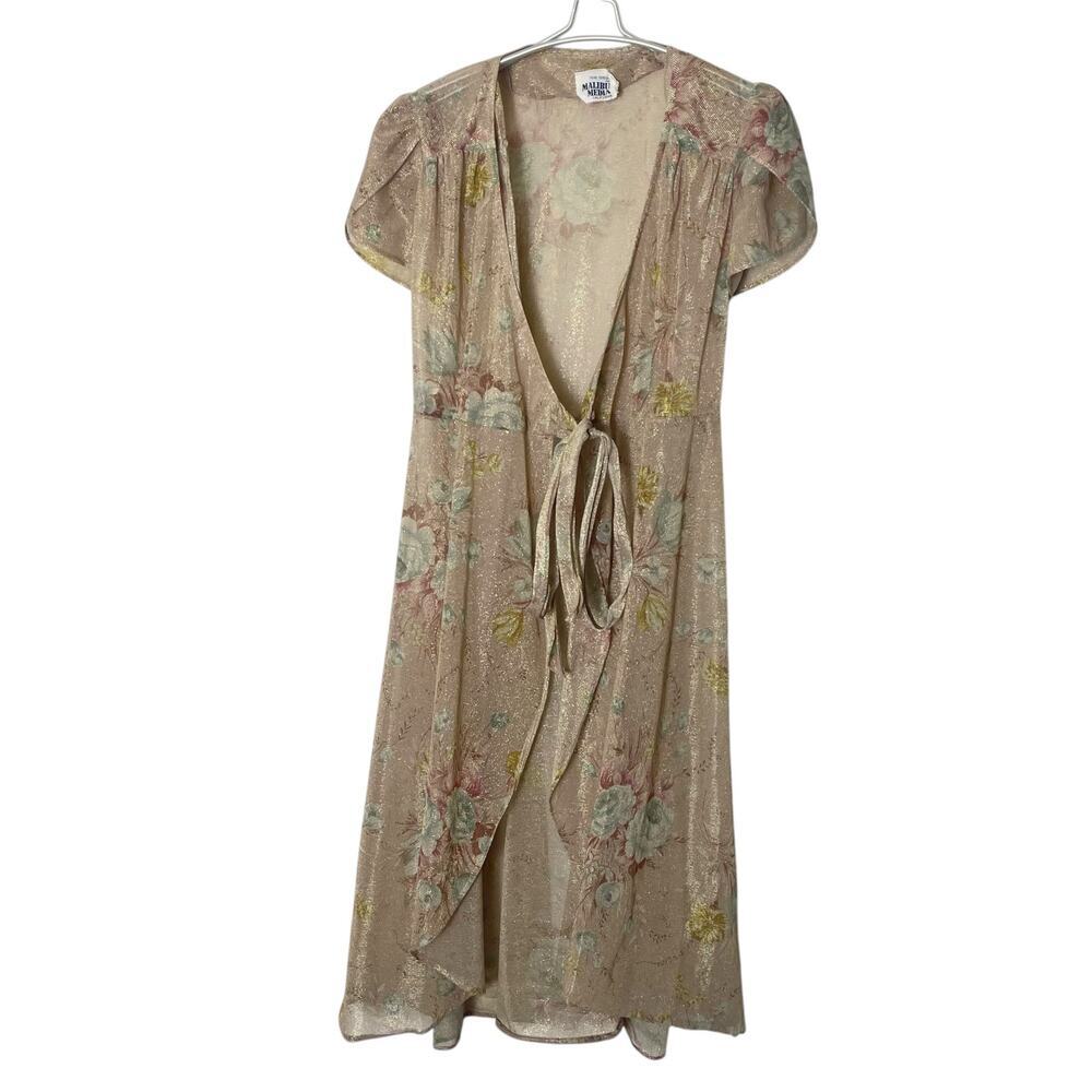 Tere Tereba for Malibu Media Vintage Floral Wrap Dress/Robe Glitter Pink S Small